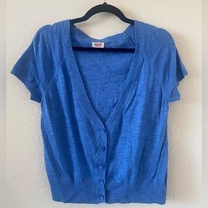 Mossimo Supply Co. Blue Short-Sleeve Button Front Cardigan Sweater